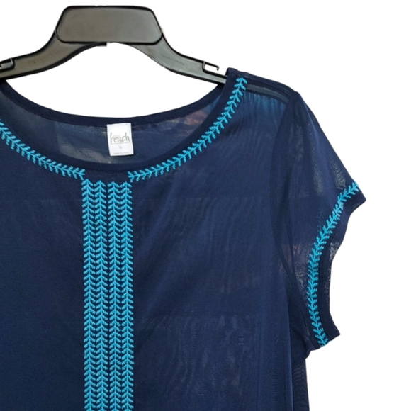 Inc Beach Blue Fringe Sheer Cap Sleeve Swim Suit Cover Up Women's Size XL - Picture 3 of 6